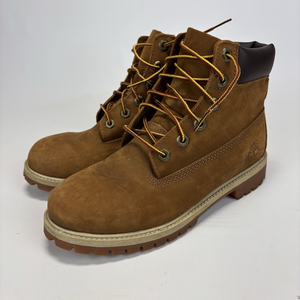 Timberland Kids Brown Premium 6" Waterproof Wheat Nubuck Boots Boys Size 6